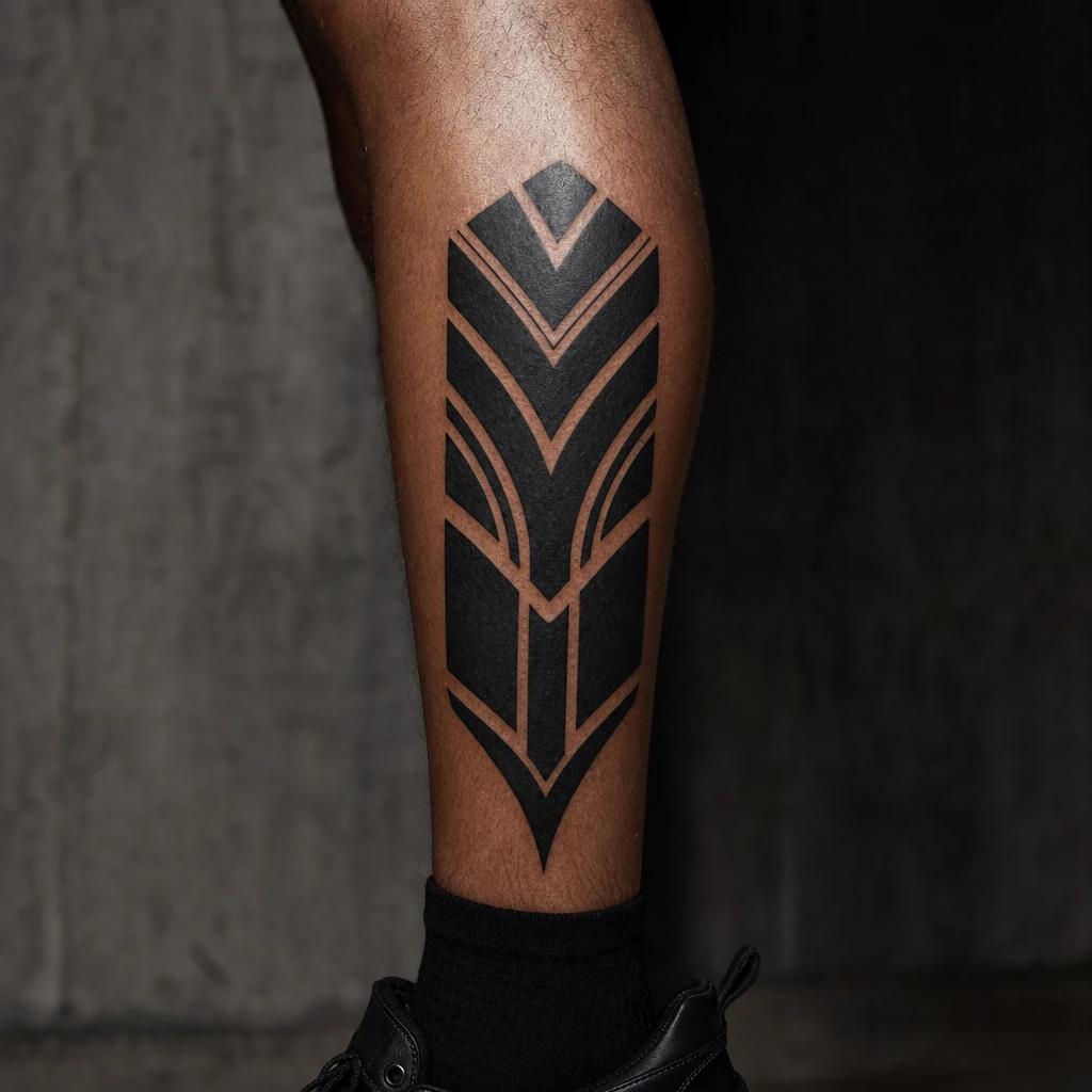 idée tatouage mollet homme blackwork géométrique