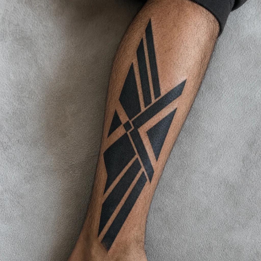 idée tatouage mollet homme blackwork géométrique