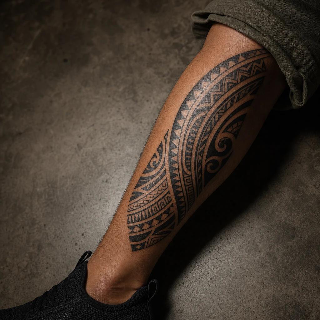 idée tatouage mollet homme tribal polynésien