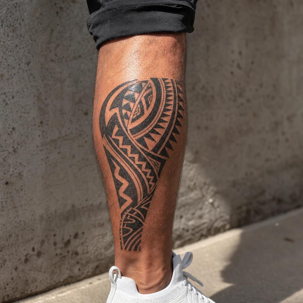 idée tatouage mollet homme tribal polynésien