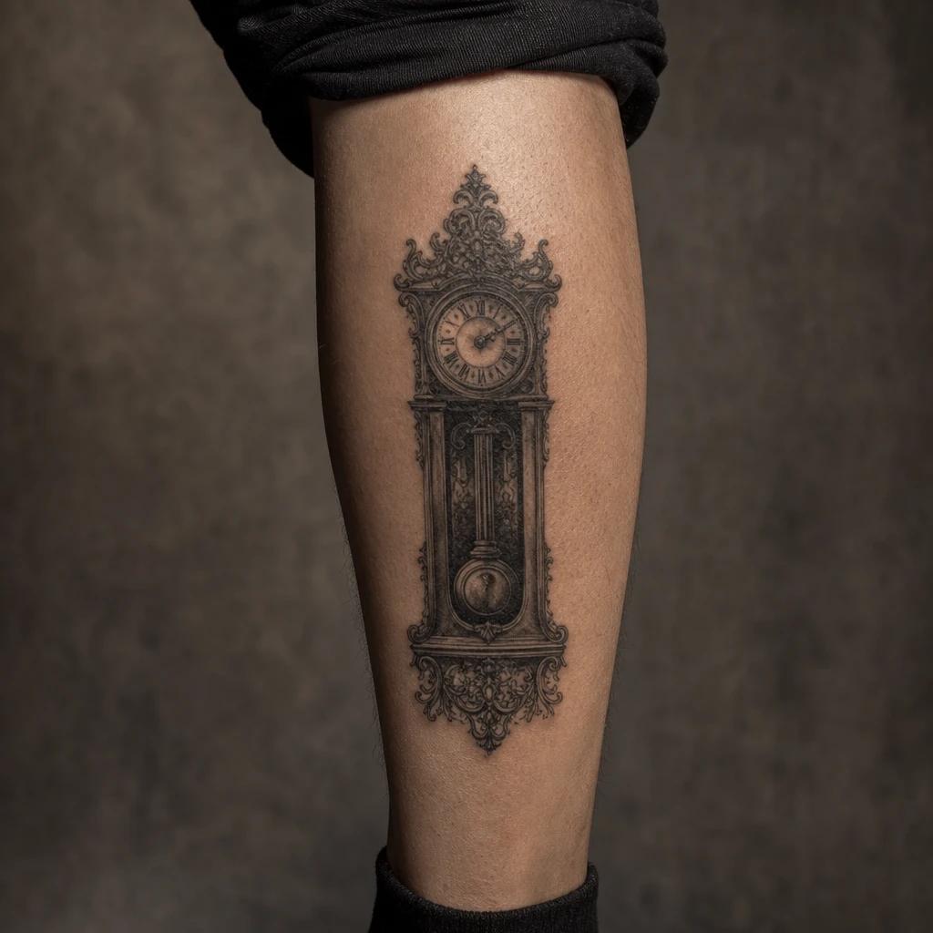 idée tatouage mollet homme horloge réaliste