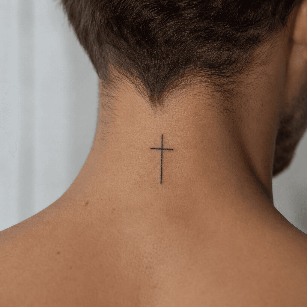 idée tatouage nuque croix minimaliste