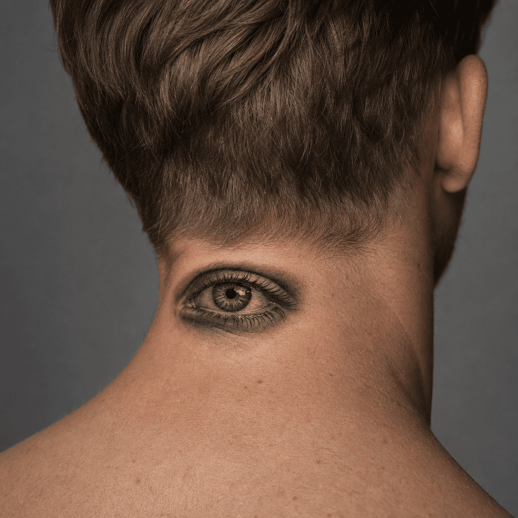 idée tatouage nuque œil micro-réaliste