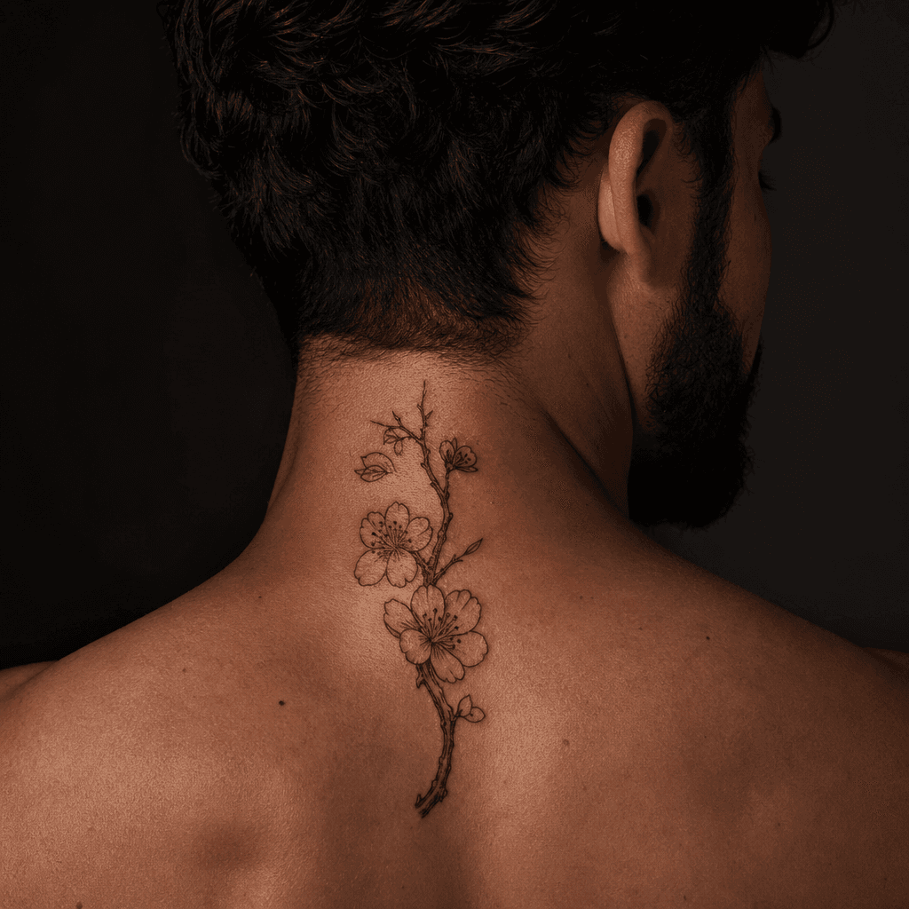 idée tatouage nuque fleur de cerisier japonaise