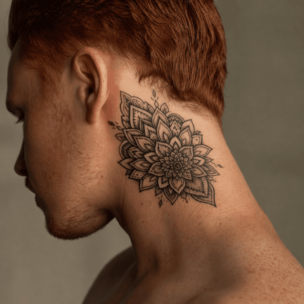idée tatouage nuque mandala ornemental