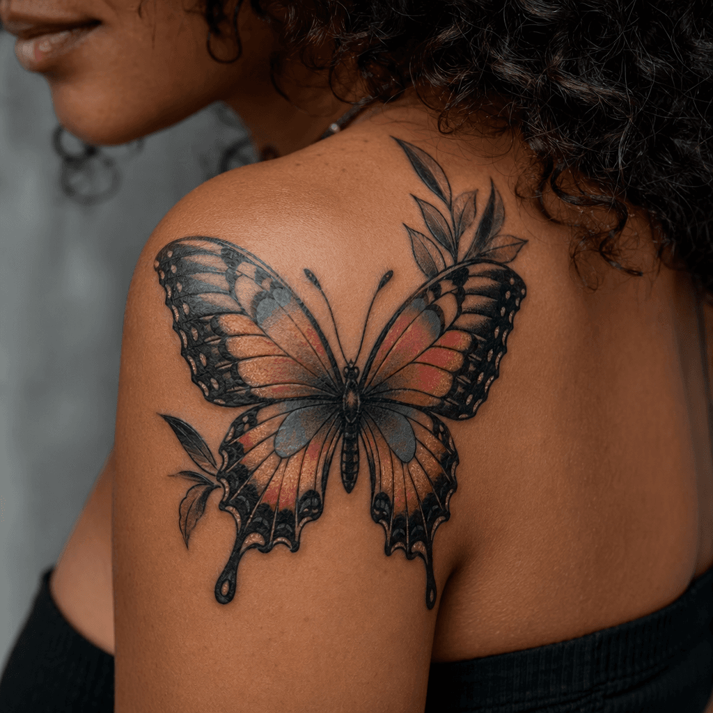 idée tatouage papillon papillon néo-traditionnel