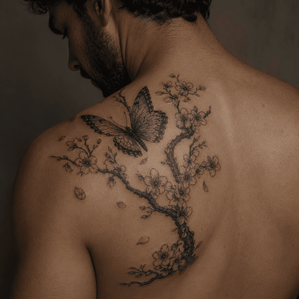 idée tatouage papillon papillon japonais cerisier