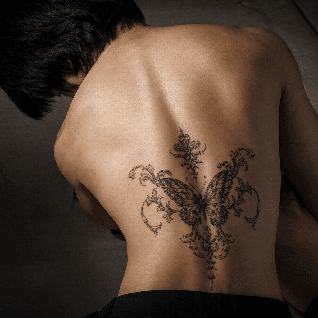 idée tatouage papillon papillon ornemental baroque