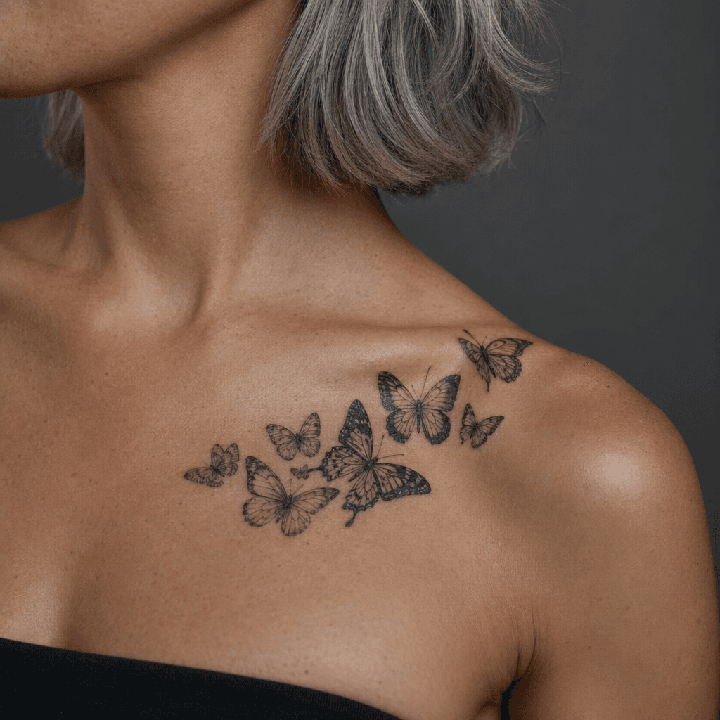 idée tatouage papillon patchwork papillons multiples