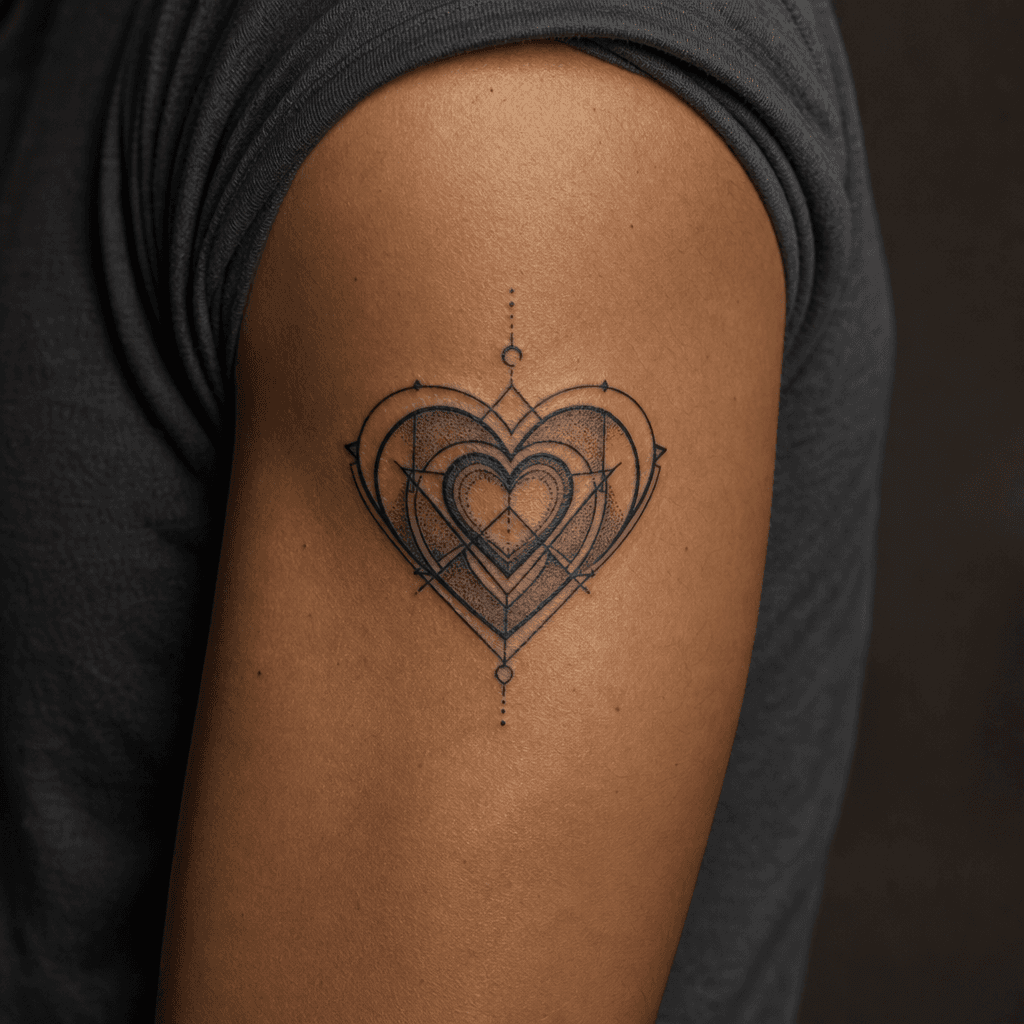 idée tatouage parents cœurs imbriqués géométriques