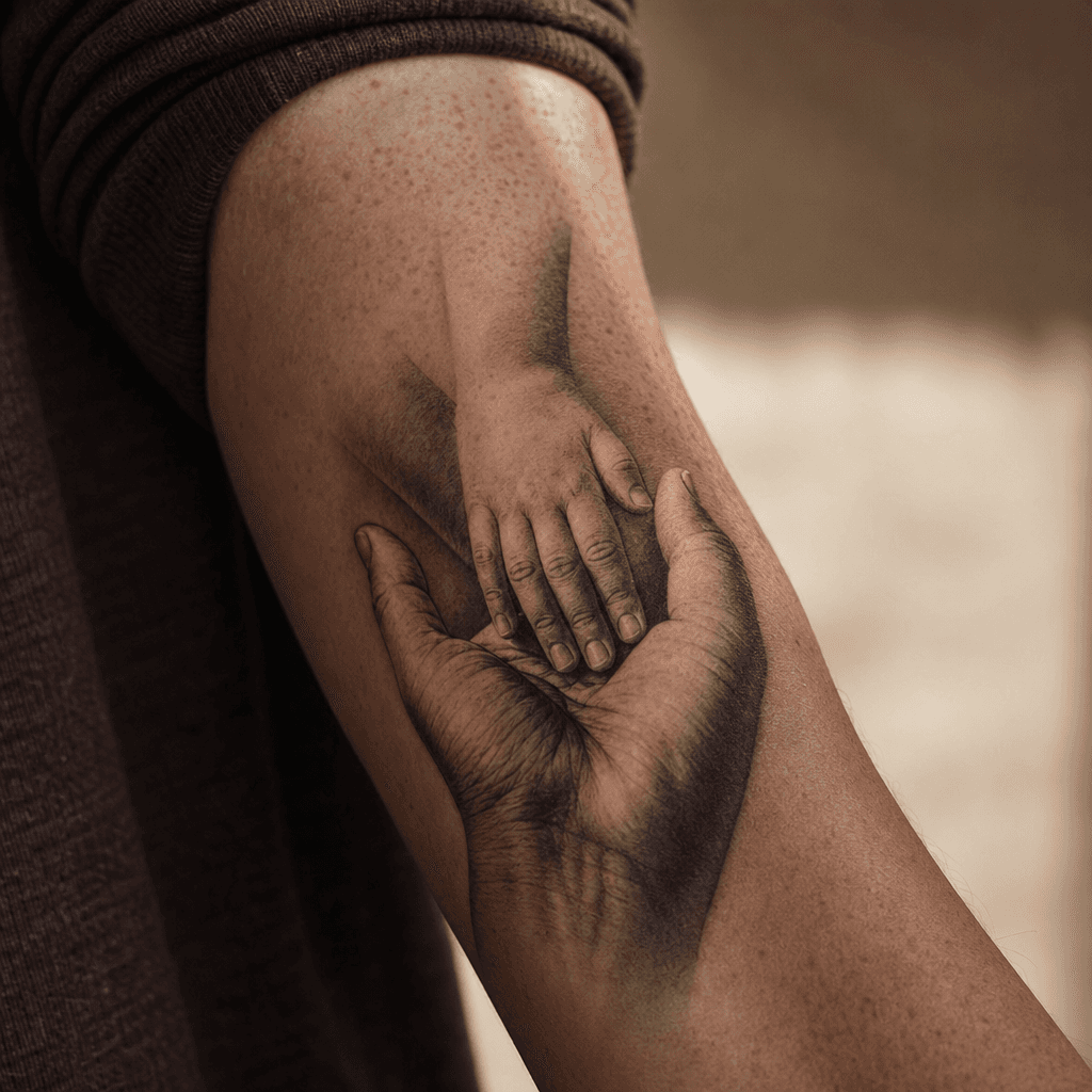 idée tatouage parents mains réalistes protectrices