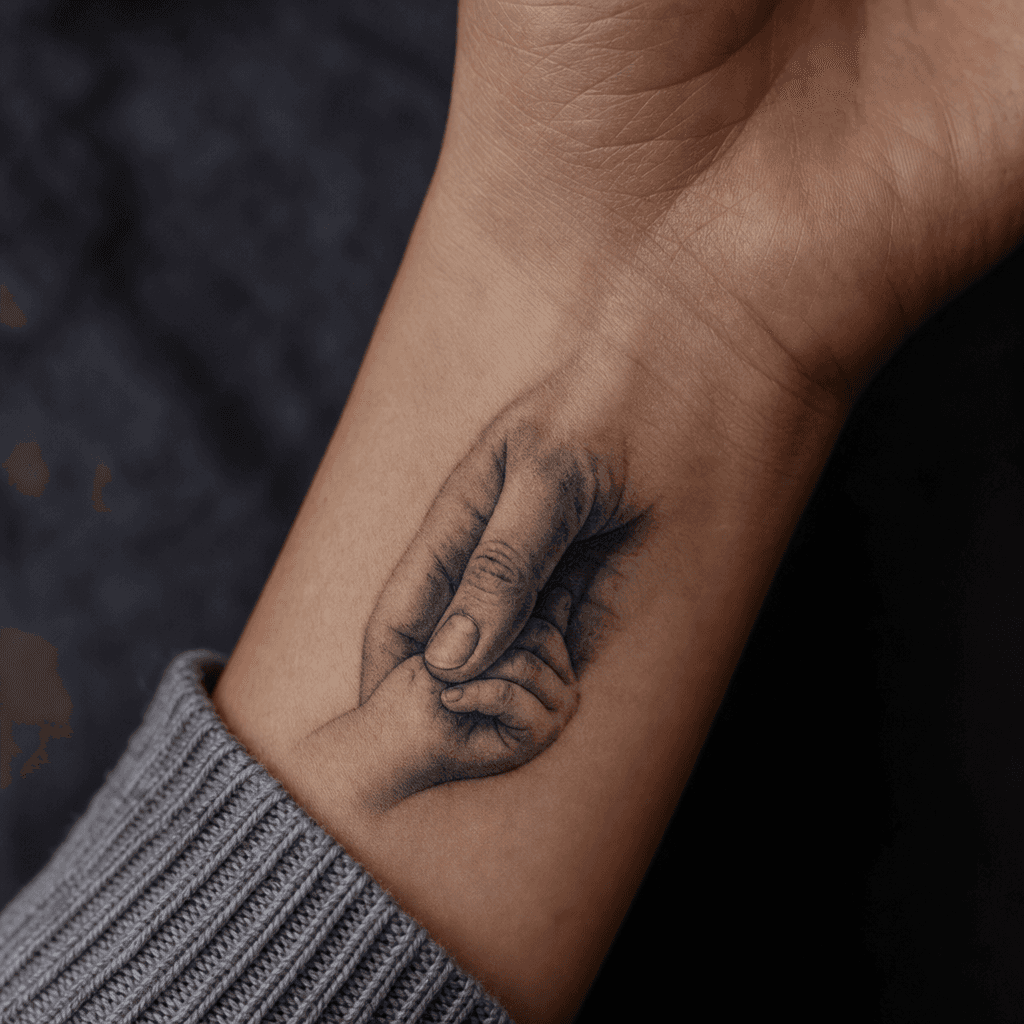idée tatouage parents mains réalistes protectrices