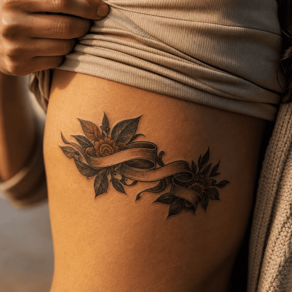 idée tatouage parents banderole néo-traditionnelle