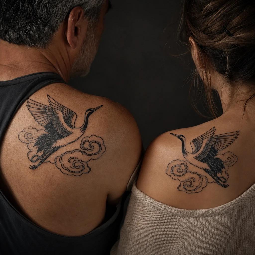 idée tatouage père et fille grue japonaise père enfant