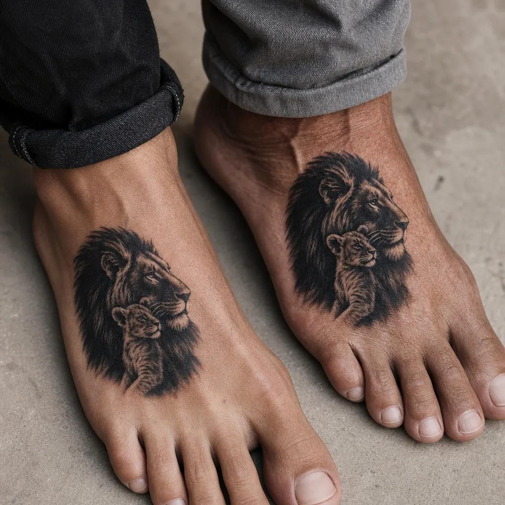 idée tatouage père et fils lion et lionceau blackwork