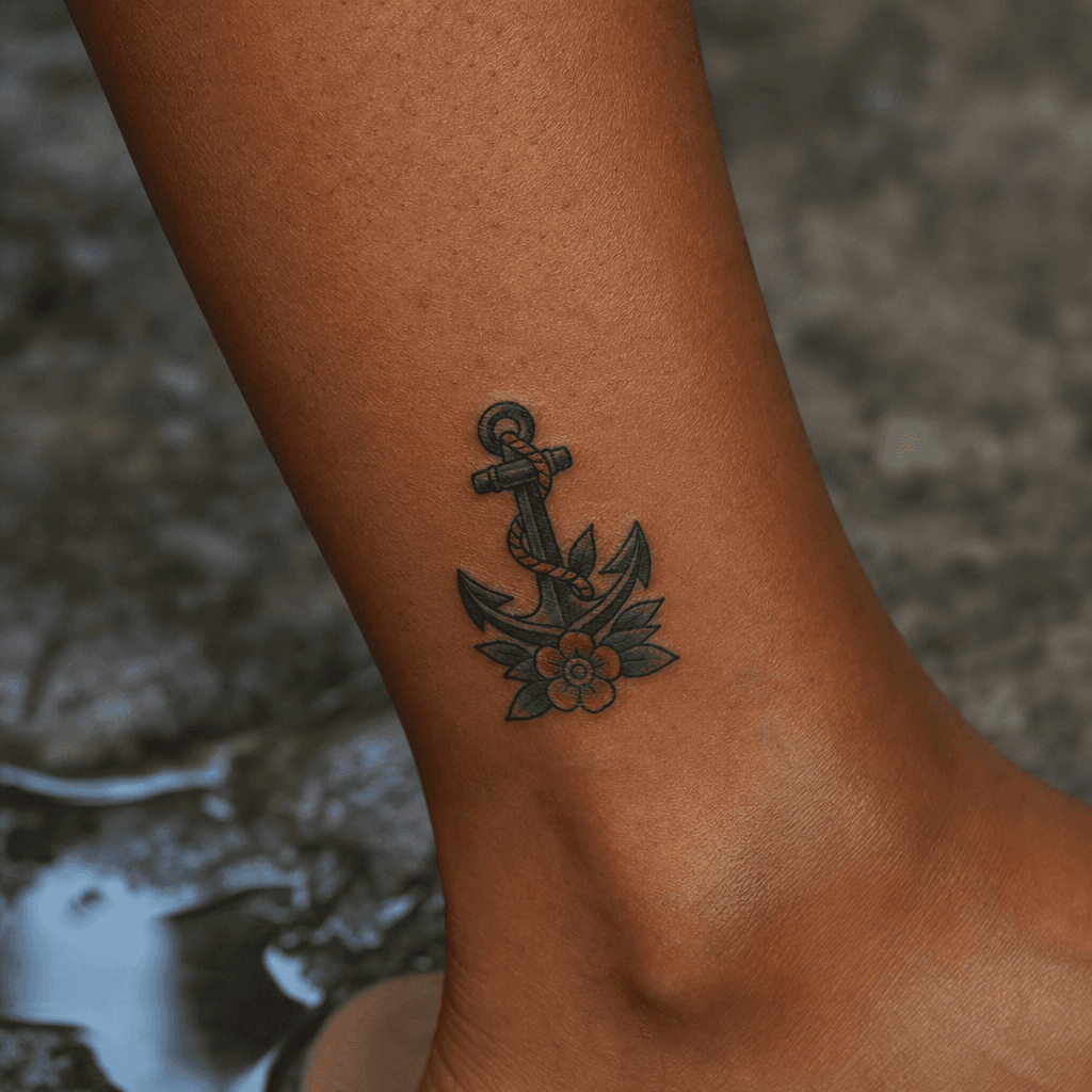 idée tatouage petit ancre néo-traditionnelle compacte