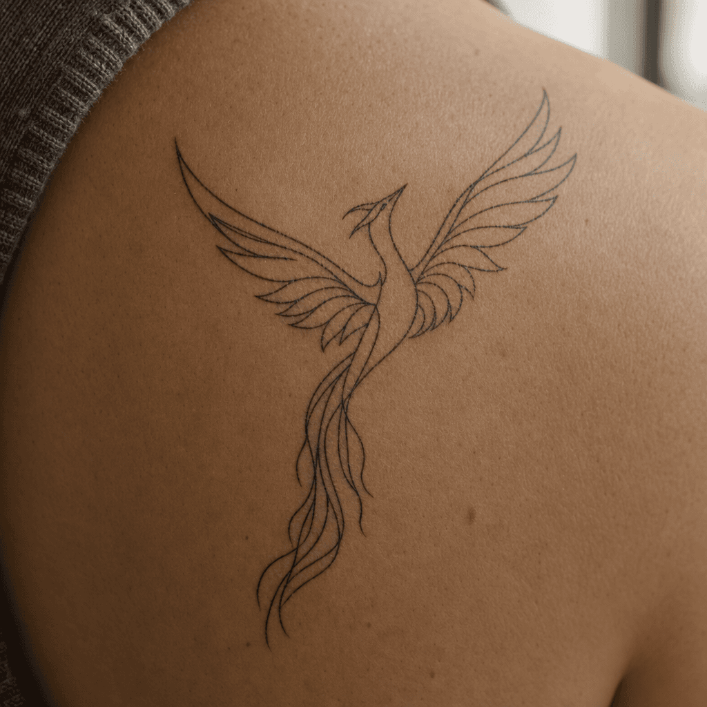 idée tatouage phenix phenix single-line minimaliste