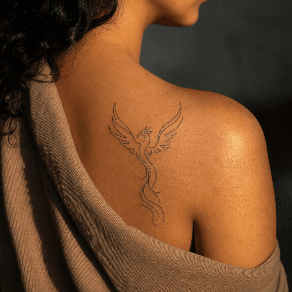idée tatouage phenix phenix single-line minimaliste