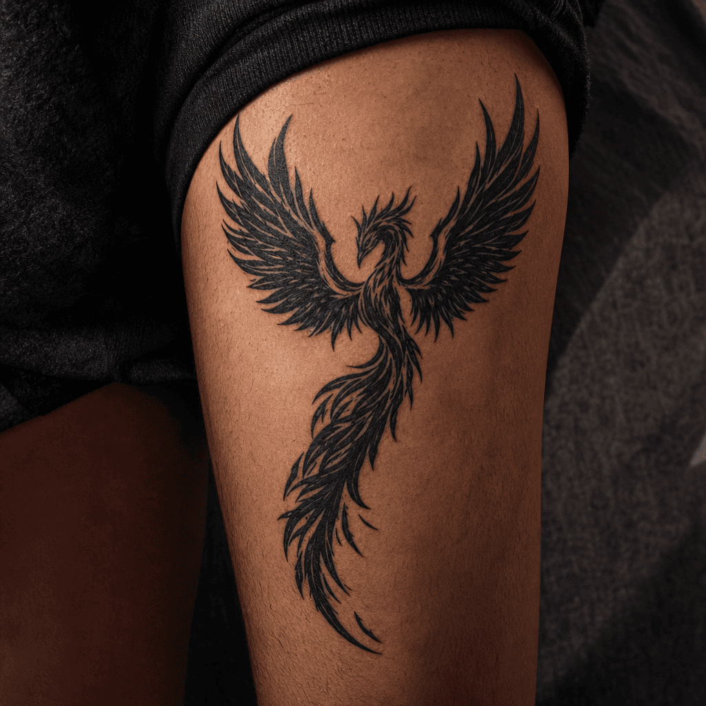 idée tatouage phenix phenix blackwork ailes