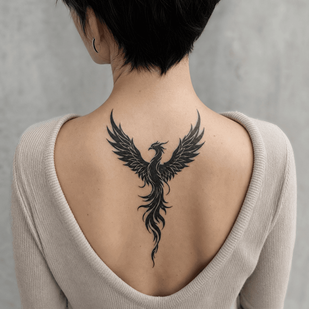 idée tatouage phenix phenix blackwork ailes
