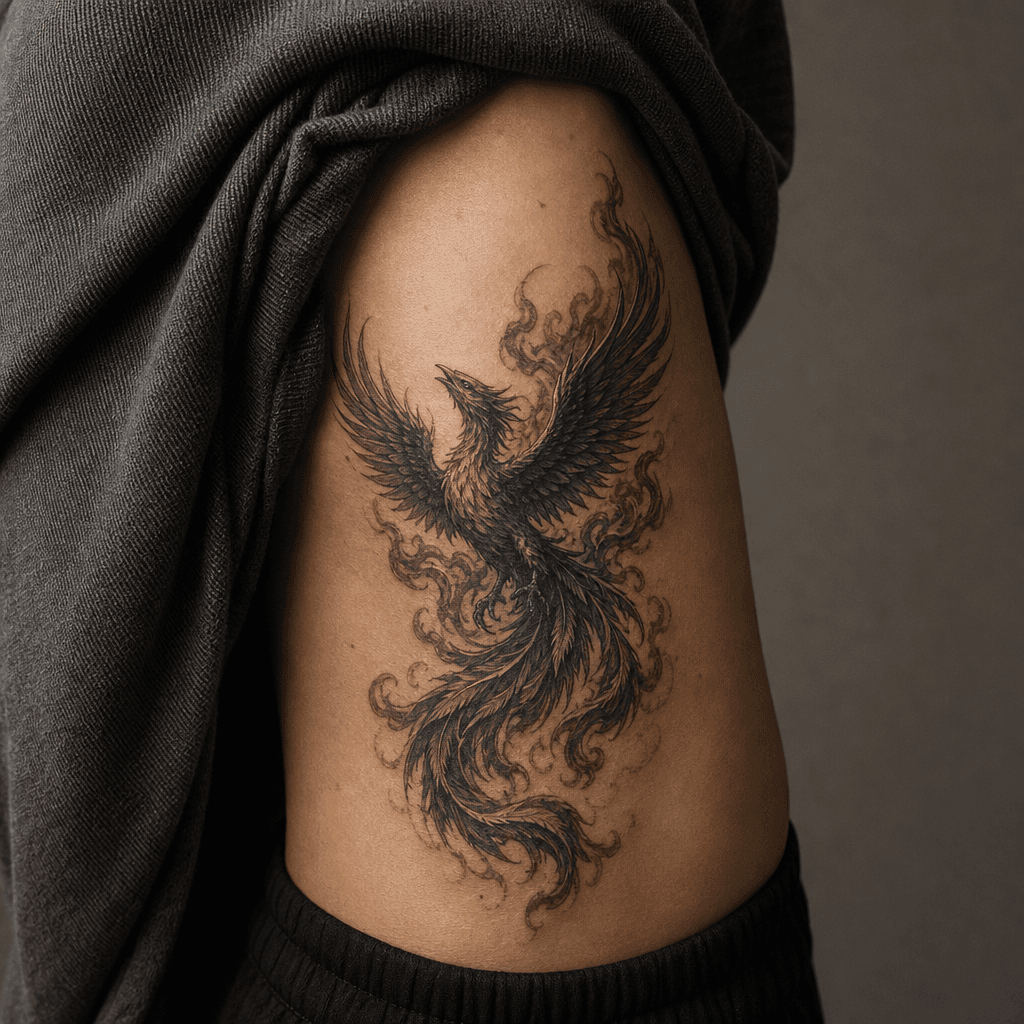 idée tatouage phenix phenix réaliste flammes