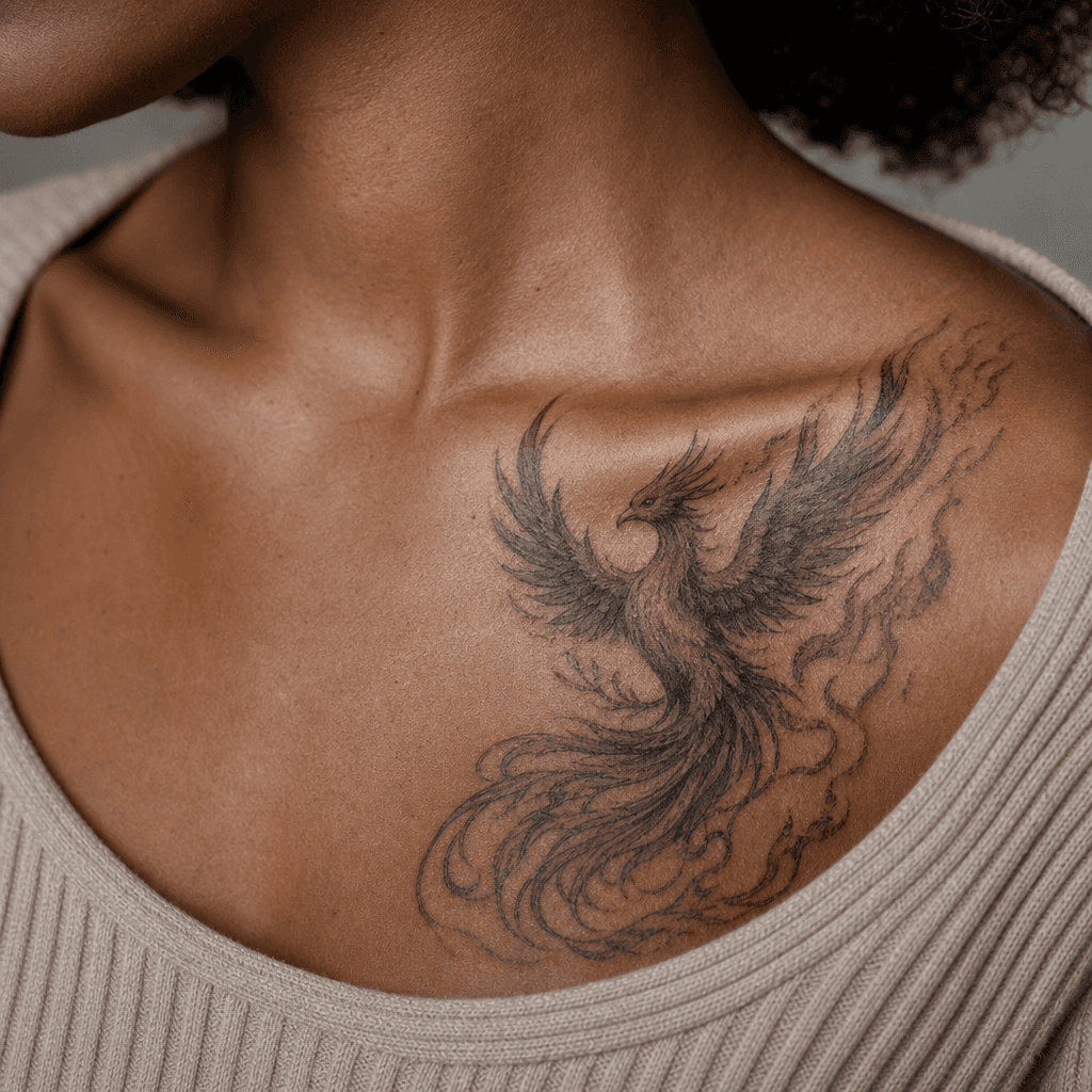 idée tatouage phenix phenix réaliste flammes