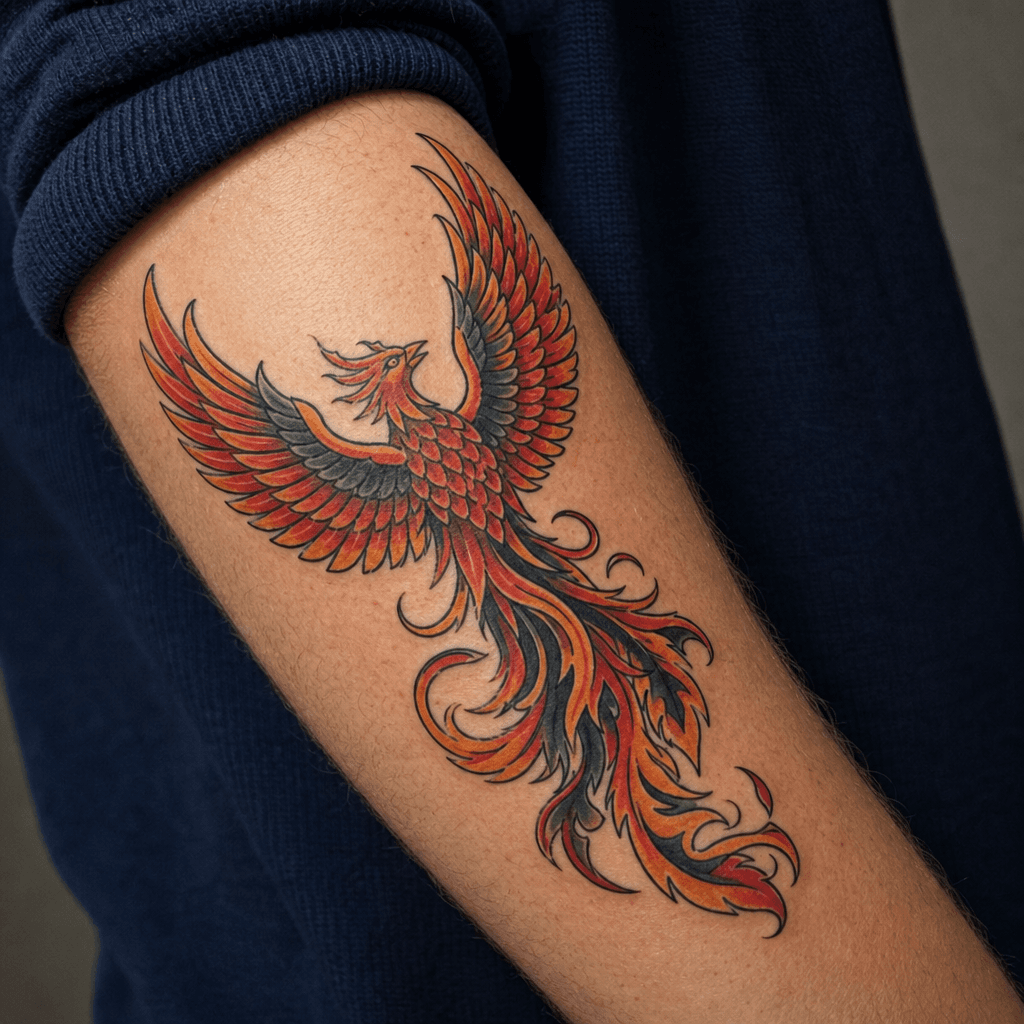 idée tatouage phenix phenix old school flamboyant