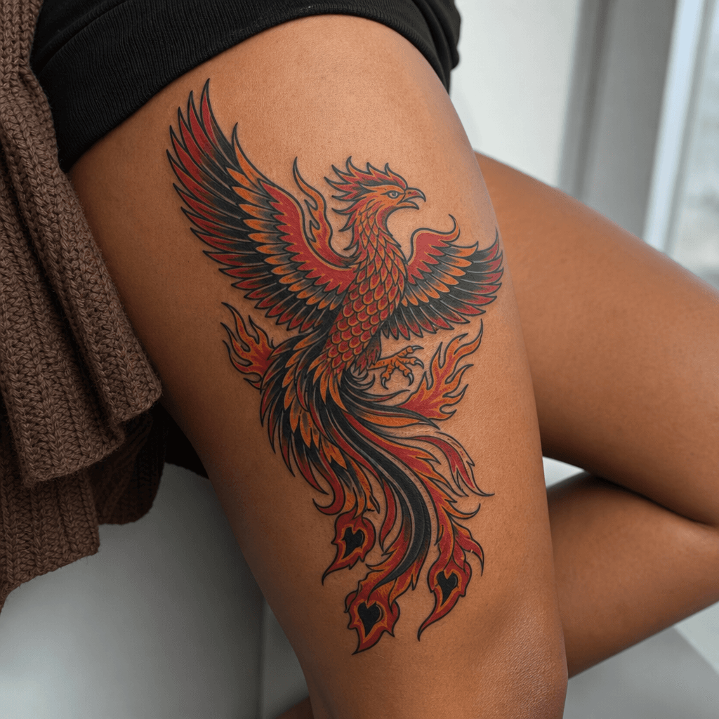 idée tatouage phenix phenix old school flamboyant