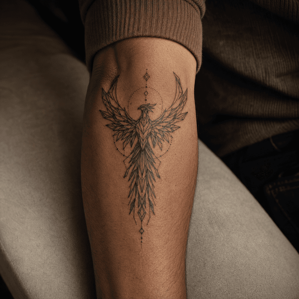 idée tatouage phenix phenix géométrique facette