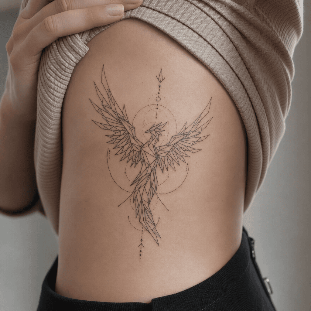 idée tatouage phenix phenix géométrique facette