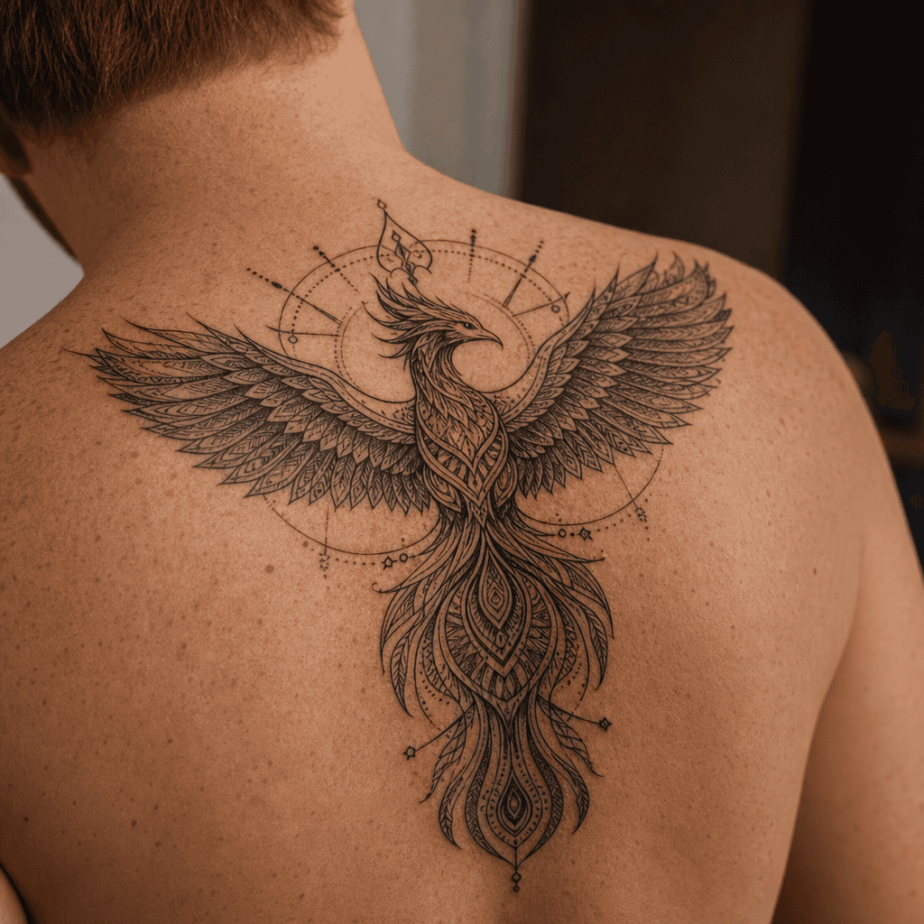 idée tatouage phenix mandala phenix ornemental