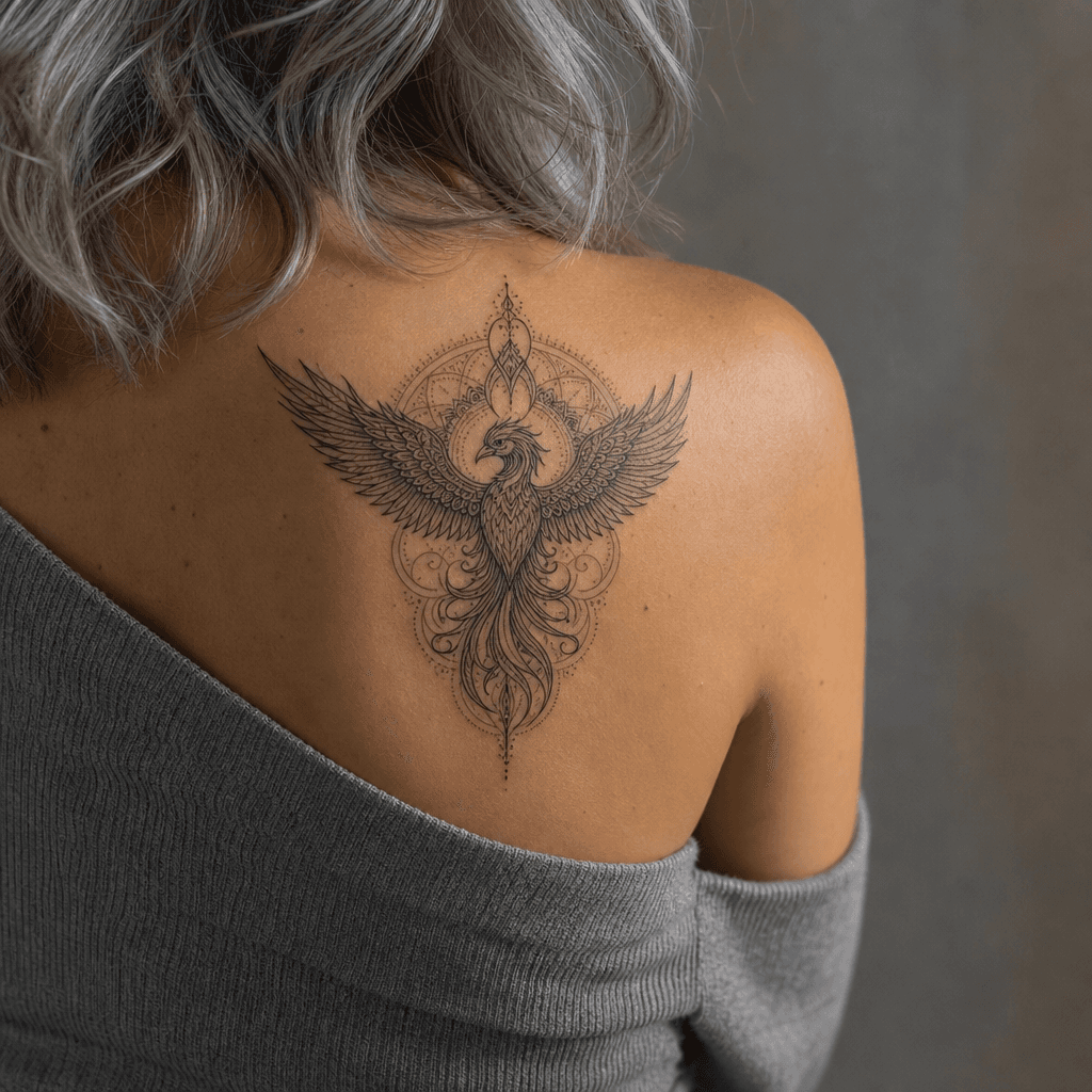 idée tatouage phenix mandala phenix ornemental