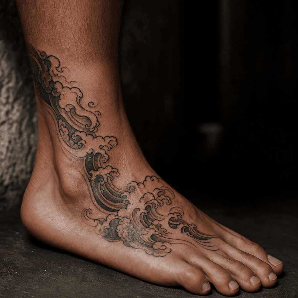 idée tatouage pied vague japonaise