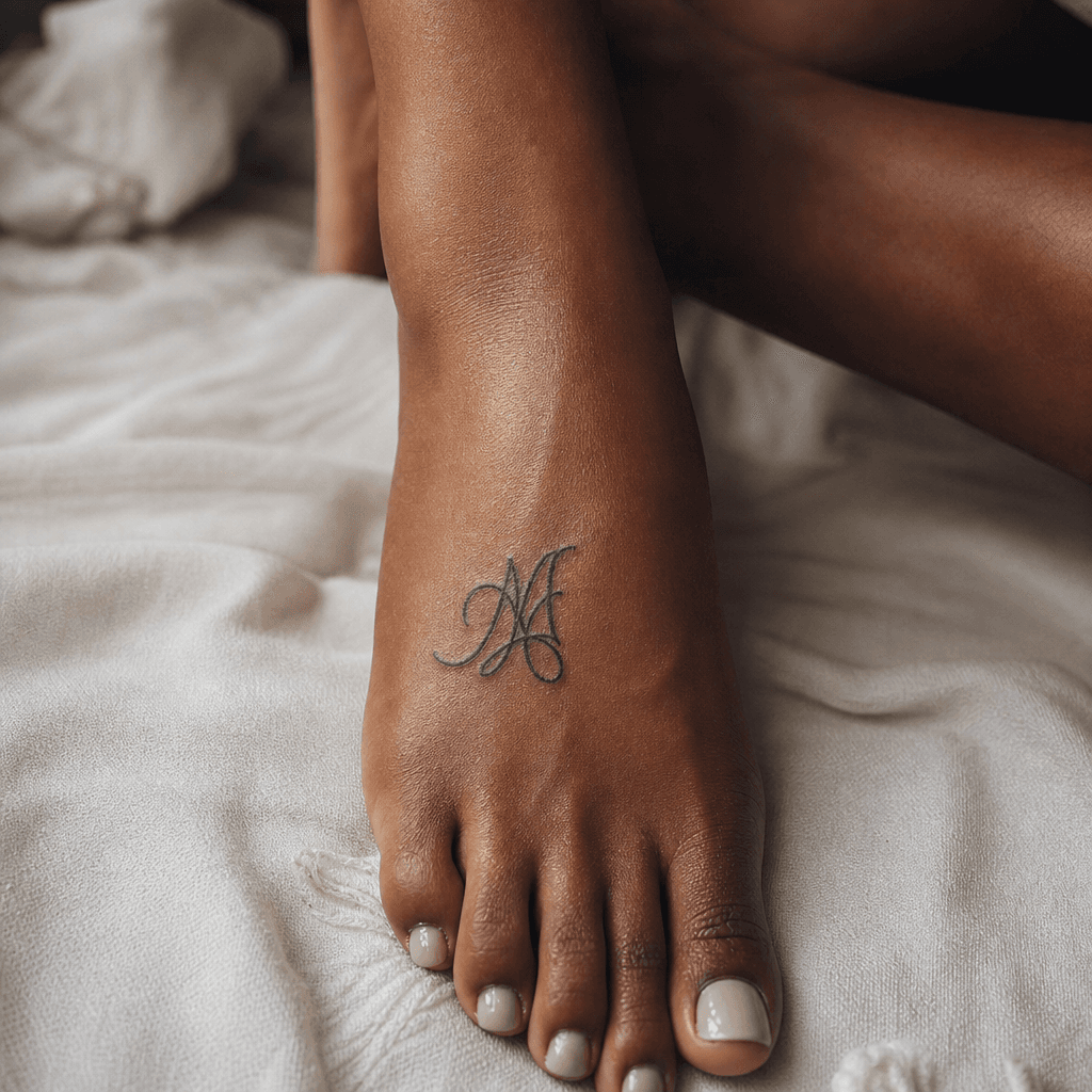 idée tatouage pied initiale lettrée