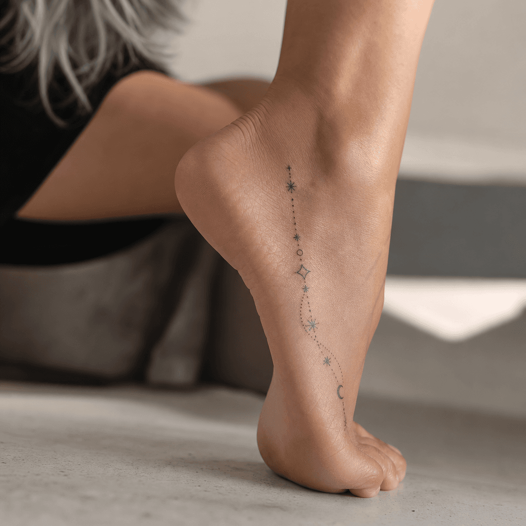 idée tatouage pied patchwork micro-symboles