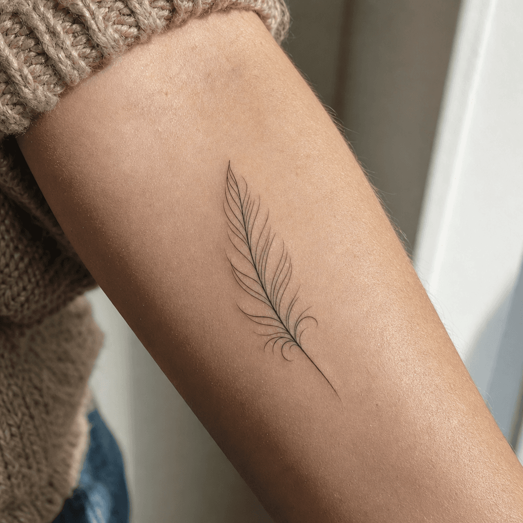 idée tatouage plume plume single-line minimaliste