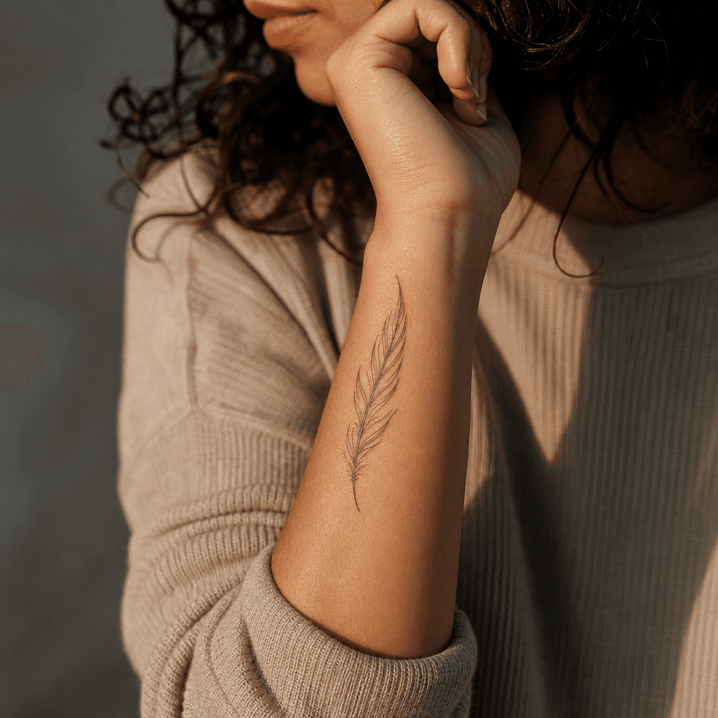 idée tatouage plume plume single-line minimaliste
