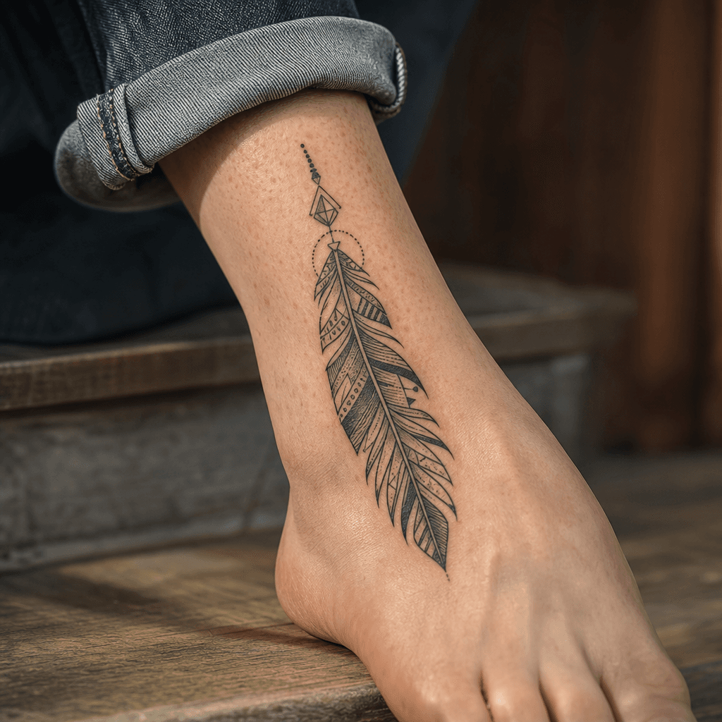 idée tatouage plume plume géométrique structurée