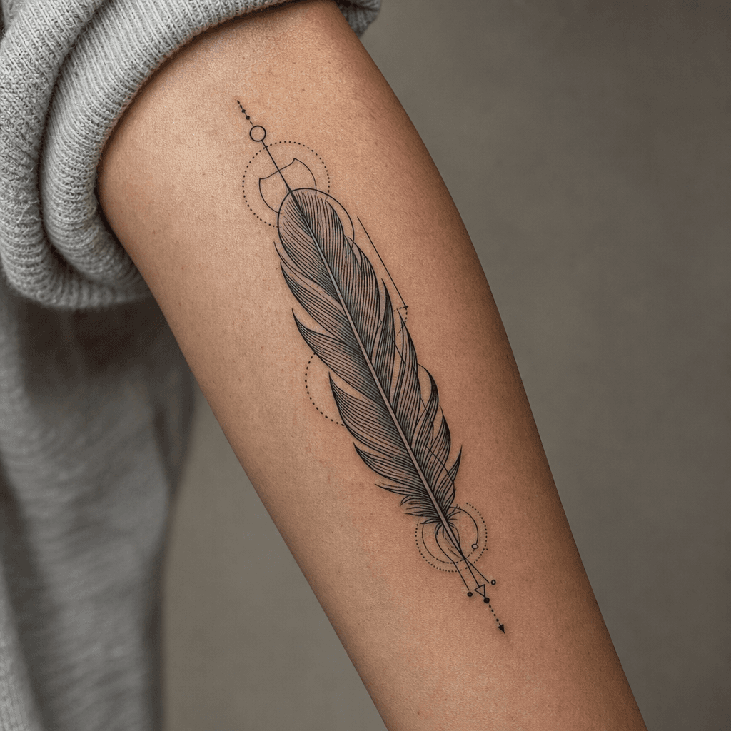 idée tatouage plume plume géométrique structurée