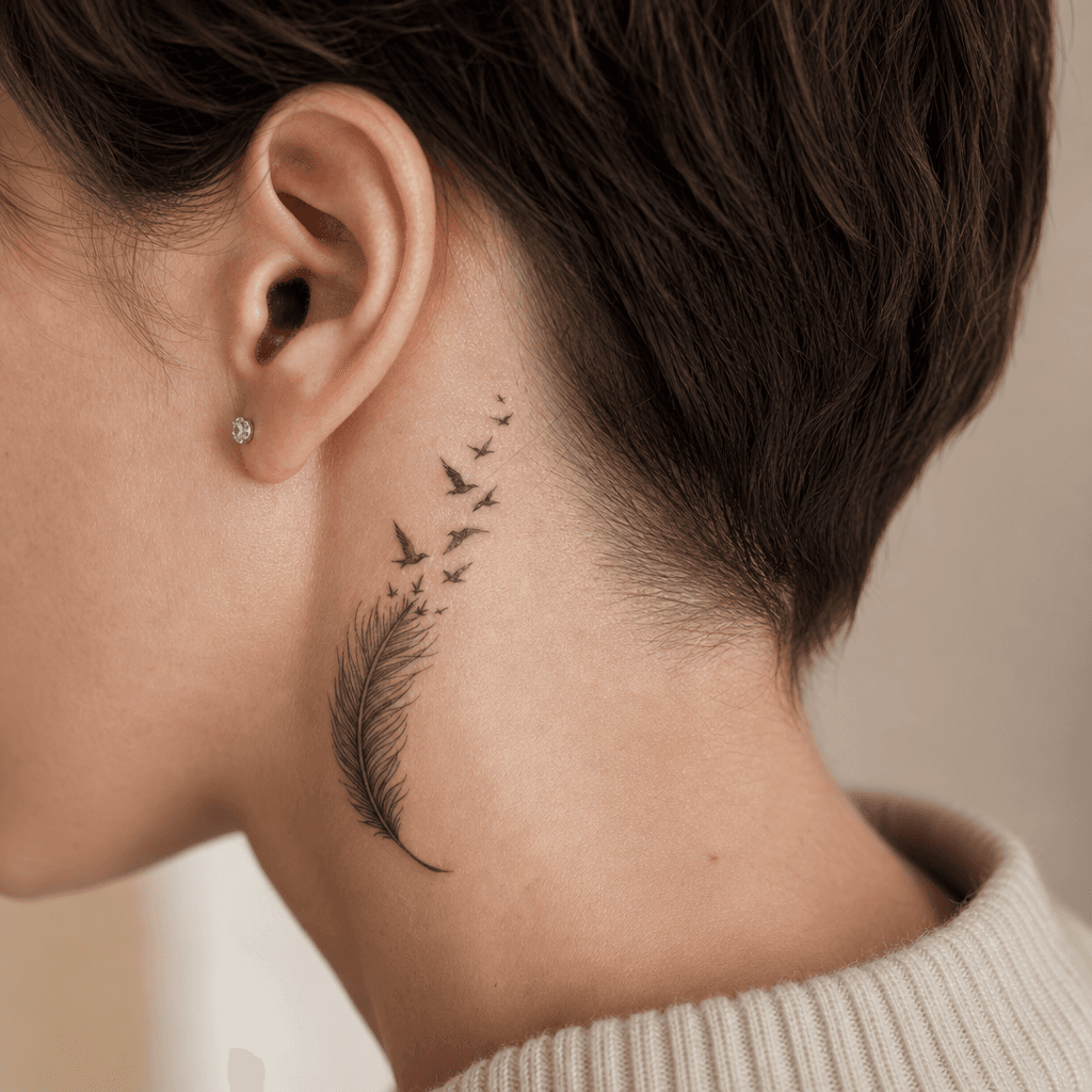idée tatouage plume plume oiseaux envol