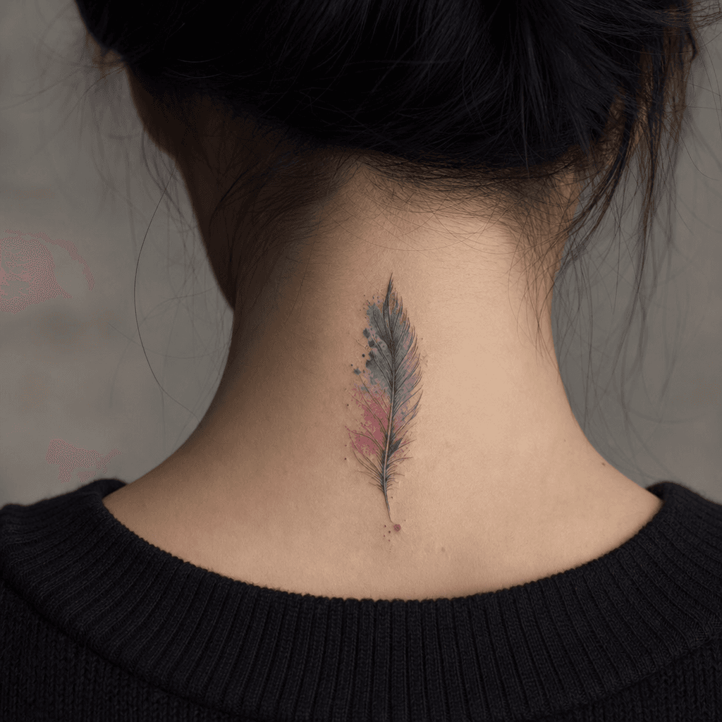 idée tatouage plume plume aquarelle douce
