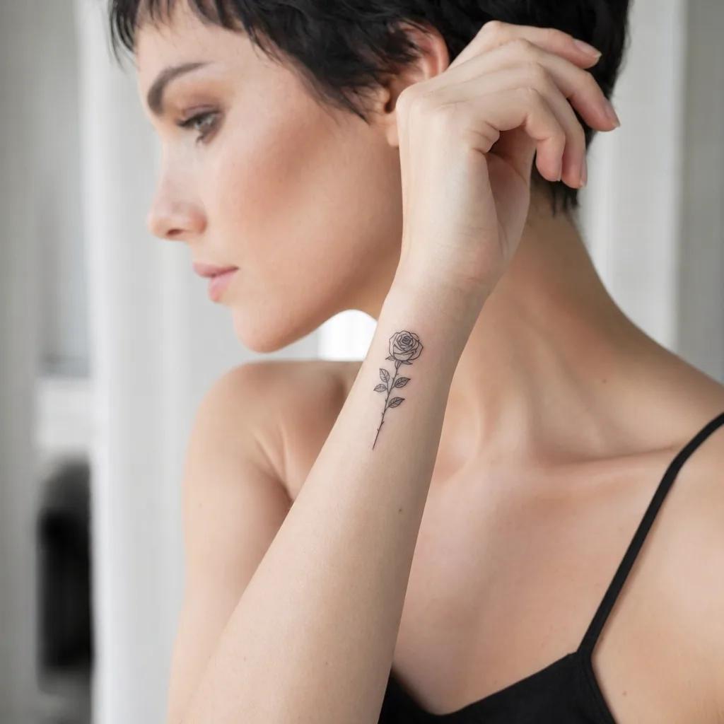 idée tatouage poignet rose miniature