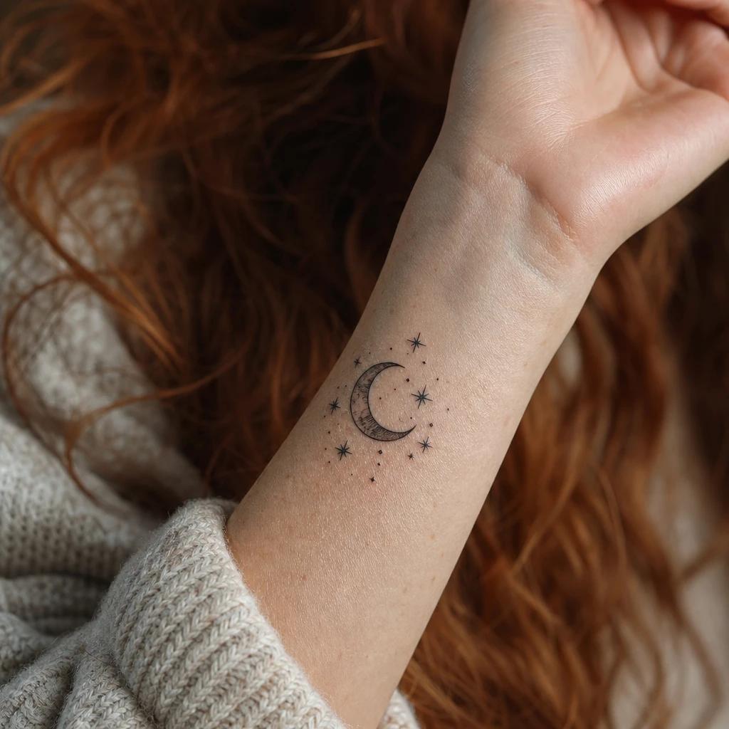 idée tatouage poignet femme lune et étoiles