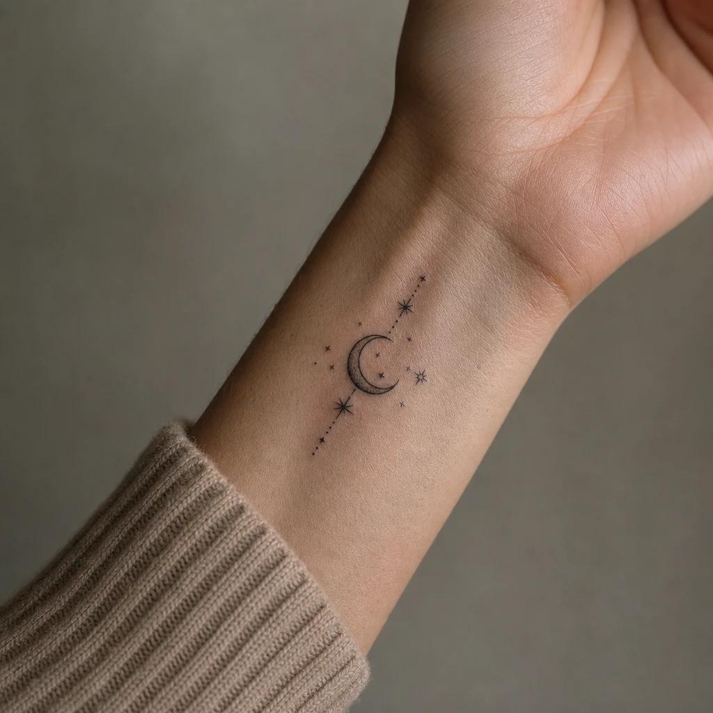 idée tatouage poignet femme lune et étoiles