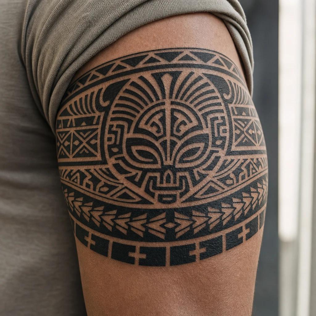 idée tatouage polynésien manchette polynesienne complete, photo réaliste sur peau