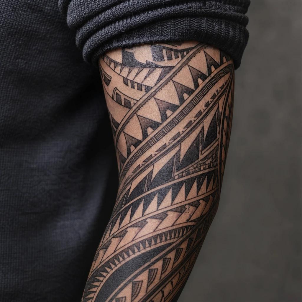 idée tatouage polynésien bandes dents de requin, photo réaliste sur peau