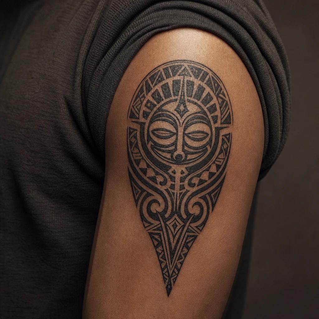 idée tatouage polynésien pectoral guerrier, photo réaliste sur peau