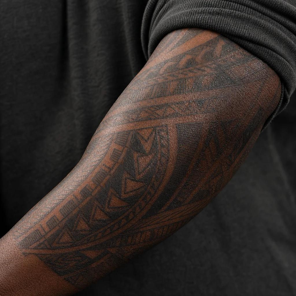 idée tatouage polynésien pectoral guerrier, photo réaliste sur peau