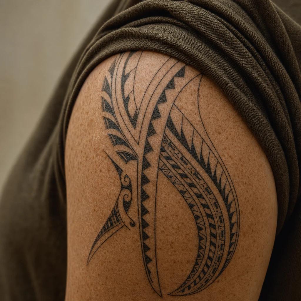 idée tatouage polynésien enata et lignes de vie, photo réaliste sur peau