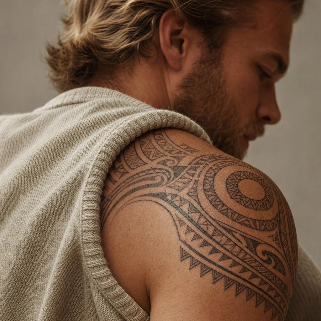 idée tatouage polynésien enata et lignes de vie, photo réaliste sur peau